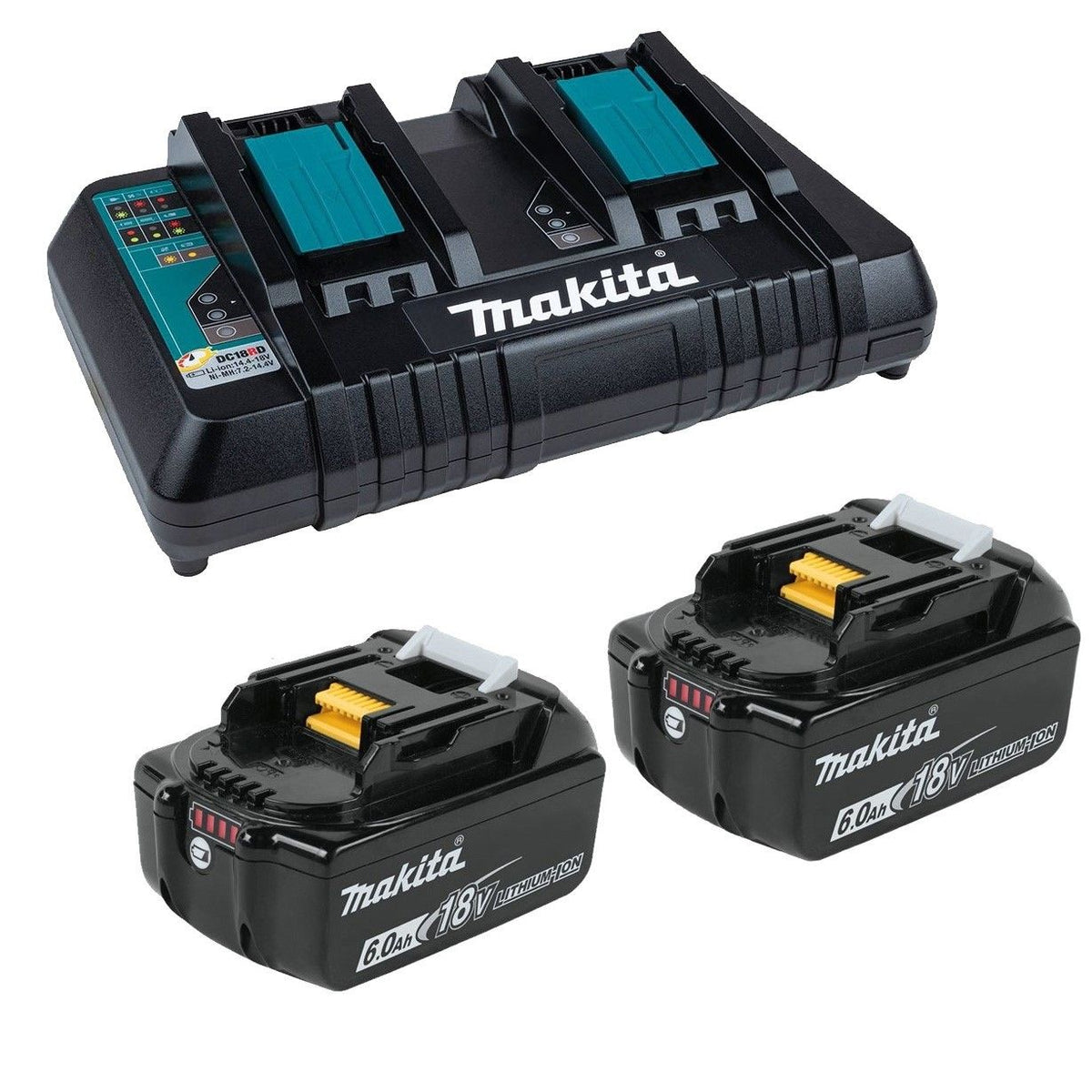 Makita Set Power Source 18V: 2x Batteries BL1840B 4,0Ah + Chargeur double  DC18RD + Makpac