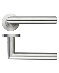 Zoo Hardware ZCS010SS Mitred Door Handle On Round Rose Satin Stainless Steel