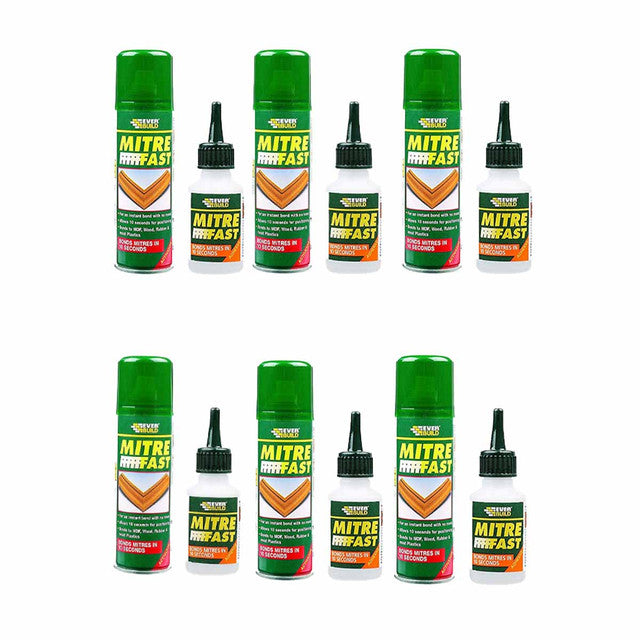Everbuild Mitre Fast Instant Bonding Kit 50g Adhesive 200ml Activator Pack 6