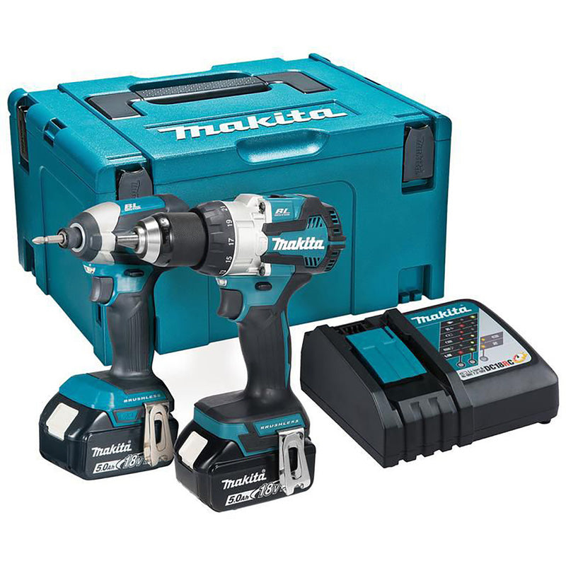 Makita DLX2507TJ 18V LXT Twin Kit DHP489 Combi Drill & DTD153 Impact Driver Inc 2x 5.0Ah