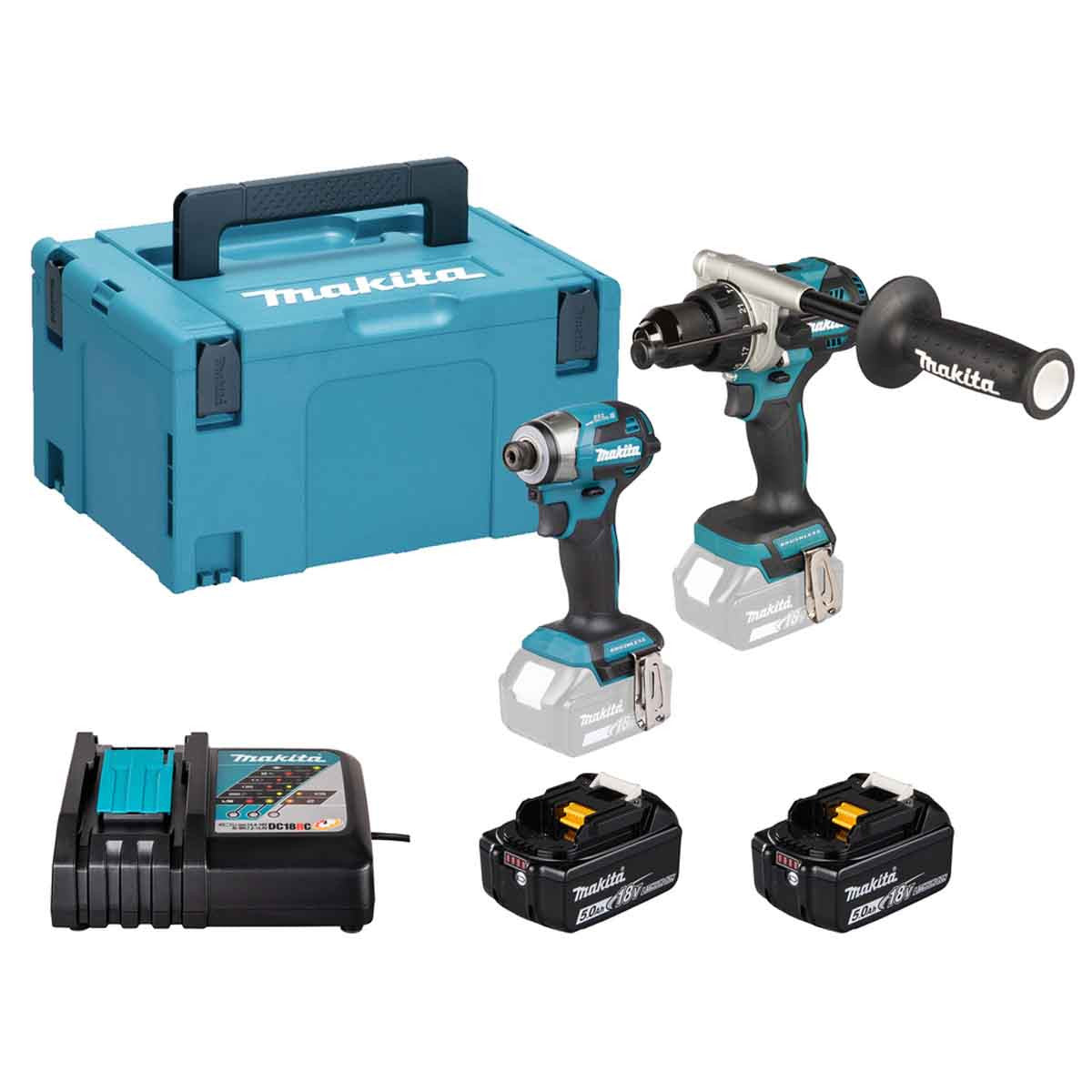Makita DLX2549TJ 18V LXT Brushless Twin Kit DHP492 Combi Drill and DTD173 Impact Driver with 2x 5.0Ah Batteries