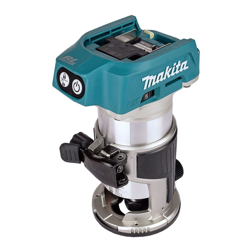 Makita DRT50ZJX3 18V LXT Li-Ion Cordless Brushless Laminate Router Trimmer Body Only MAKPAC & Extra Bases