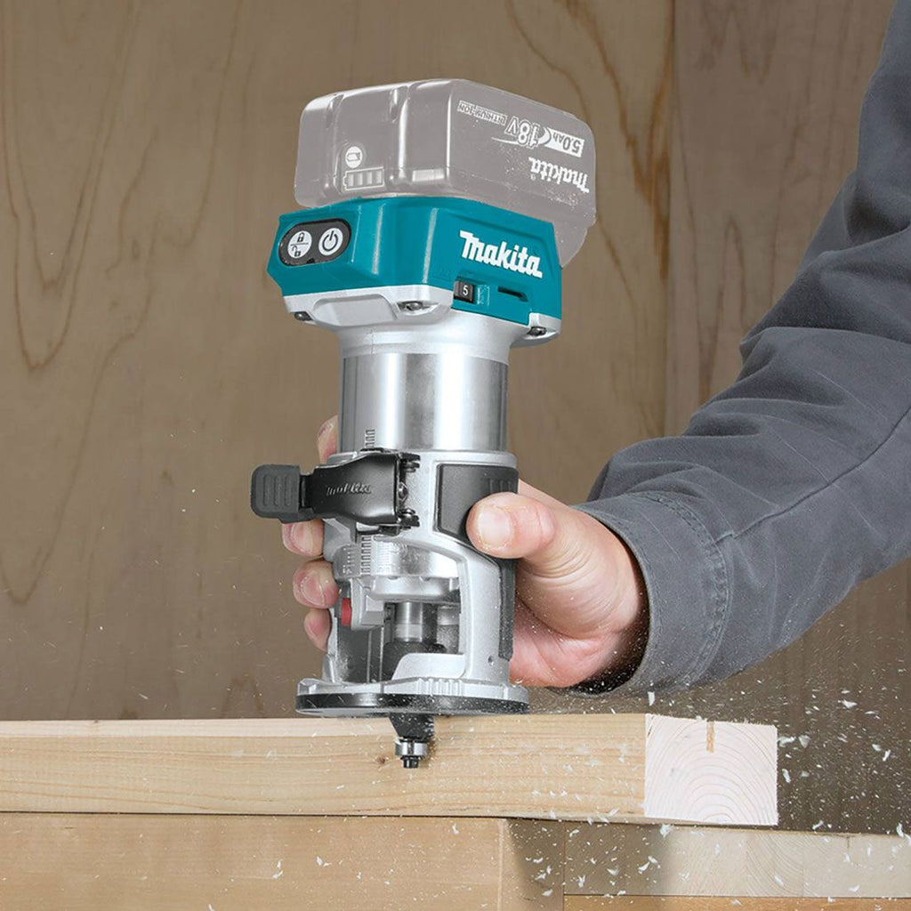 Makita DRT50ZJX3 18V LXT Li-Ion Cordless Brushless Laminate Router Trimmer Body Only MAKPAC & Extra Bases