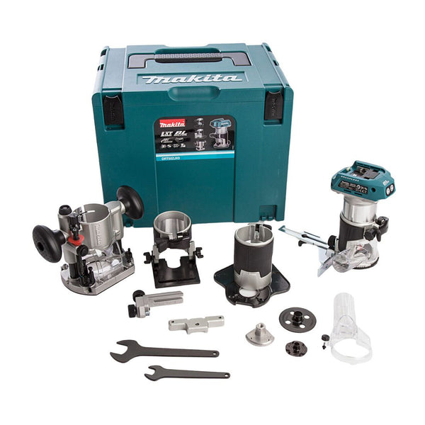 MAKITA DRT50ZJX3 18V LXT 1/4" BRUSHLESS CORDLESS ROUTER BODY ONLY INC EXTRA BASES IN MAKPAC CARRY CASE