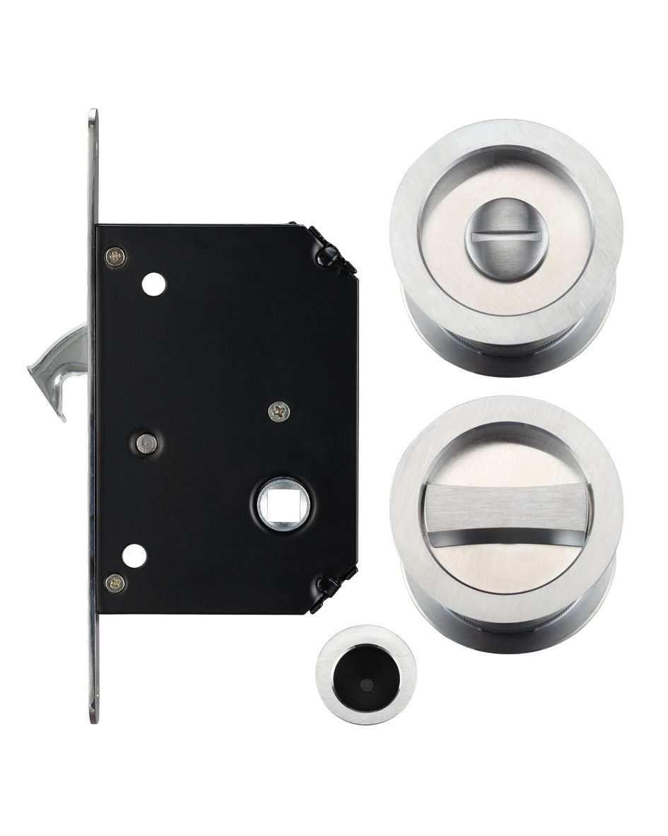 Zoo Hardware Fulton & Bray FB81SC Sliding Door Lock Set Satin Chrome