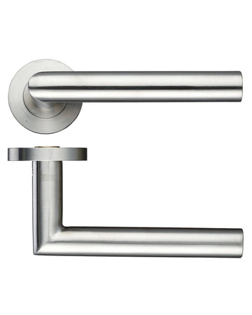 Zoo Hardware ZPS010SS Mitred Door Handle On Round Rose Satin Stainless Steel