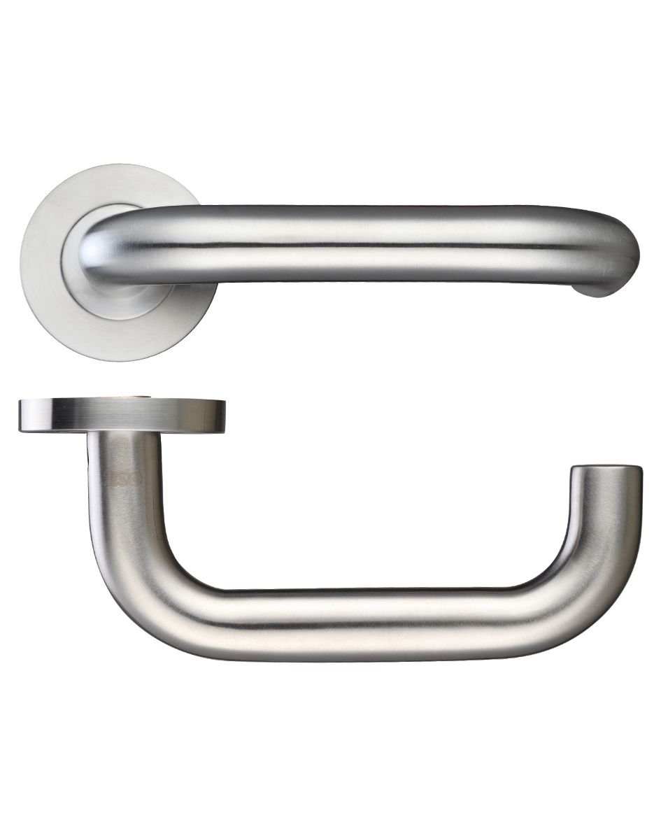 Zoo Hardware ZPS030SS Return Door Handle On Round Rose Satin Stainless Steel