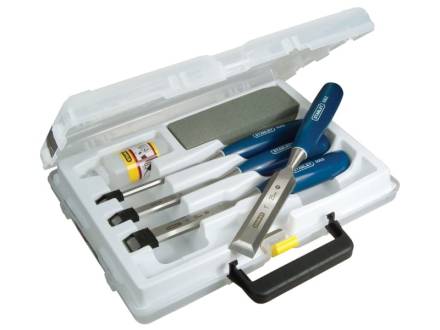 Stanley 5002 Series 4-Piece Bevel Edge Wood Chisel Set with Oilstone and Oil 6, 12, 18 and 25mm