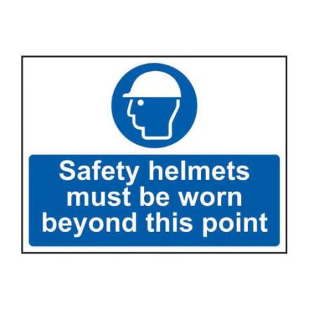 Centurion 'Safety Helmets Must Be Worn Beyond This Point' Mandatory Sign - Self-Adhesive Vinyl 600 x 450mm