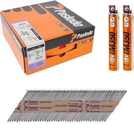 Paslode 141227 IM350 75 x 3.1mm Ring Shank Galv-Plus Framing Nails and 2 Fuel Cells (Pack of 2200)