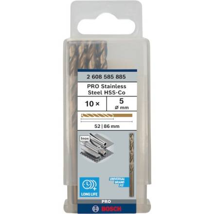 Bosch HSS-Co Metal Drill Bit 5 x 86mm DIN 338 - Pack of 10