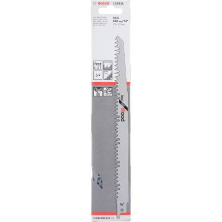 Bosch S1531L Top for Wood HCS Reciprocating Sabre Saw Blades 240mm Pack of 5