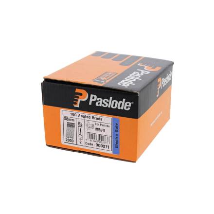 Paslode 300271 F16 1.6 x 38mm Electro-Galvanised Angled Brad Nails - Pack of 2000 and 2 Fuel Cells