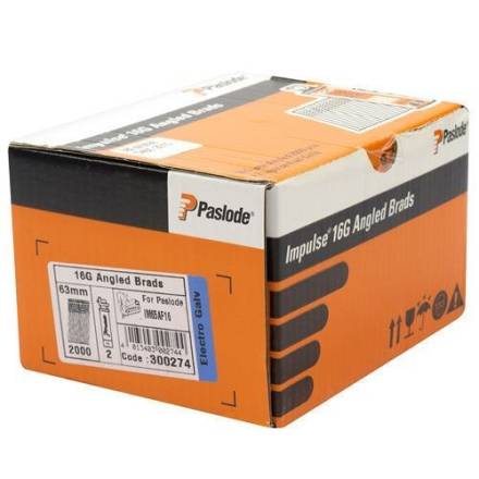 Paslode 300274 F16 Angled Brad Nail Fuel Pack Electro Galvanised 63mm Pack of 2000