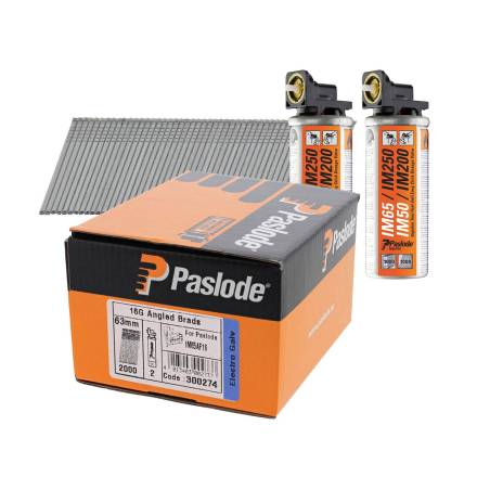 Paslode 300274 F16 Angled Brad Nail Fuel Pack Electro Galvanised 63mm Pack of 2000