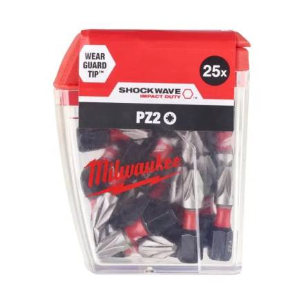 Milwaukee Shockwave Impact Duty PZ2 x 25mm Screwdriver Bits Pack of 25