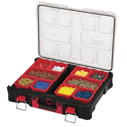 Milwaukee PACKOUT Organiser Case - 10-Bin Modular Storage, IP65, 500 x 386 x 117mm