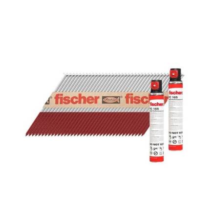 Fischer 3.1 x 90mm Galvanised Smooth Shank First Fix Collated Nails Pack of 2200 + 2 Fuel Cells