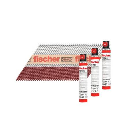 Fischer 2.8 x 63mm Galvanised Ring Shank Framing Nails Pack of 3300 + 3 Fuel Cells