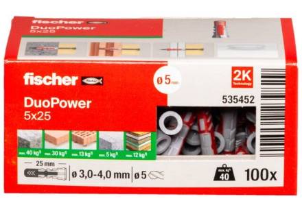 Fischer DuoPower 5 x 25mm Universal Two-Component Wall Plug - Pack of 100