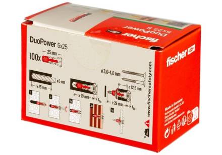 Fischer DuoPower 5 x 25mm Universal Two-Component Wall Plug - Pack of 100