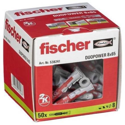 Fischer DuoPower 8 x 65mm Universal Wall Plug - Pack of 50 (Without Screw)