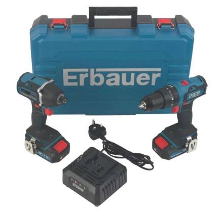 Erbauer EID18-Li / ECD18-Li-2 18V 2 x 2.0Ah Li-Ion EXT Brushless Cordless Twin Pack