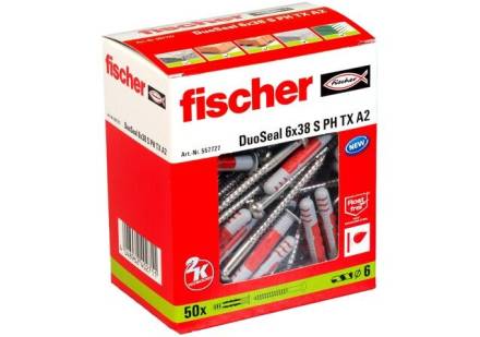 Fischer DuoSeal 6 x 38mm Sealing Wall Plug with Stainless Steel Screw A2 - Pack of 50