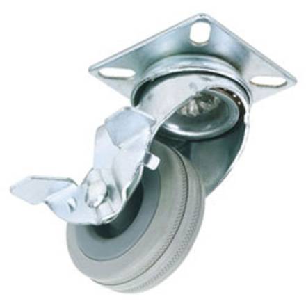 Draper 75mm Dia. Swivel Plate Fixing Rubber Castor with Brake - S.W.L. 70kg