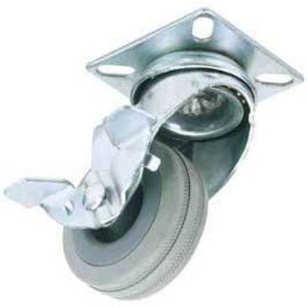 Draper 75mm Dia. Swivel Plate Fixing Rubber Castor with Brake - S.W.L. 70kg