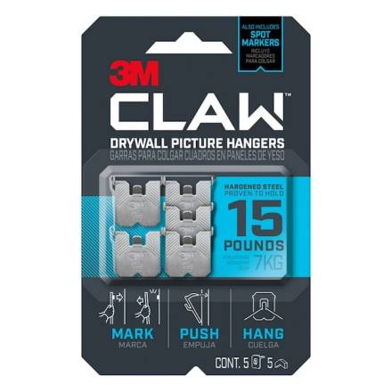 3M CLAW Drywall Picture Hanger 7 kg (15 lb) with Spot Markers - Pack of 4