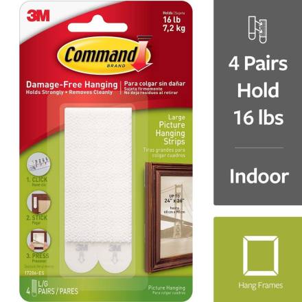 3M Command Picture Hanging Strips White Large 4 Pairs (8 Strips) 17206WHI-4-UKN