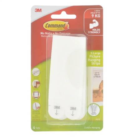 3M Command Picture Hanging Strips White X-Large 4 Pairs (8 Strips)