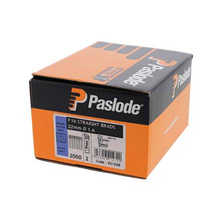 Paslode 921588 F16 x 32mm Galvanised Brad Nails (Pack of 2000 and 2 Fuel Cells)