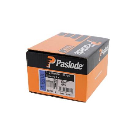 Paslode F16 Straight Electrogalvanised Brad Nails 1.6 x 63mm (Pack of 2000 and 2 Fuel Cells)