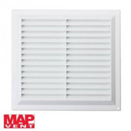 MAP White Plastic Louvre Vent with Fixed Flyscreen 9" x 9" (229 x 229mm)