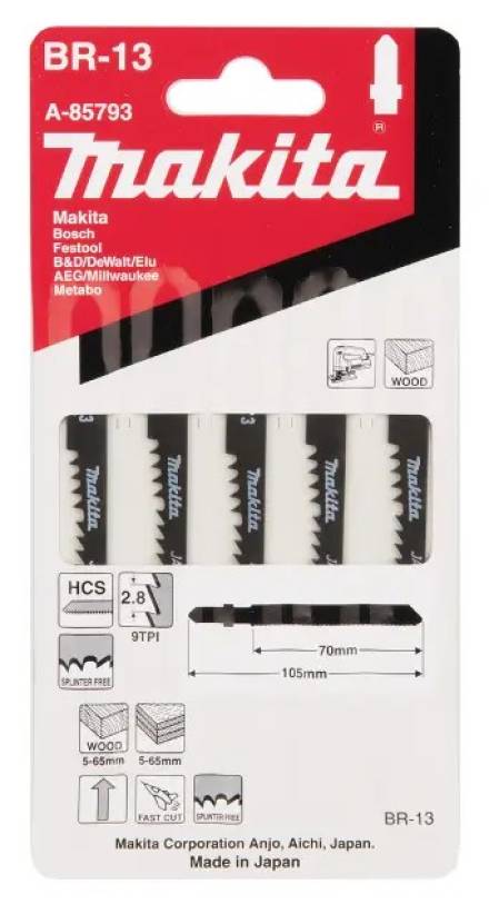 Makita Jigsaw Blades for Wood 9 TPI (Pack of 5)
