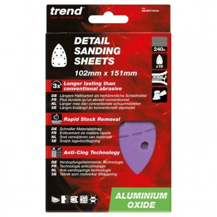 Trend AB/DET/240A Aluminium Oxide Detail Sanding Sheet 102 x 151mm 240G Pack of 10