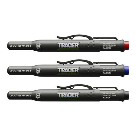 Tracer Clog Free Construction Marker Kit - 3-Piece Set (Black, Blue, Red) with Site Holsters