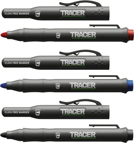Tracer Clog Free Construction Marker Kit - 3-Piece Set (Black, Blue, Red) with Site Holsters