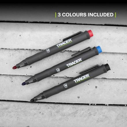 Tracer Clog Free Construction Marker Kit - 3-Piece Set (Black, Blue, Red) with Site Holsters