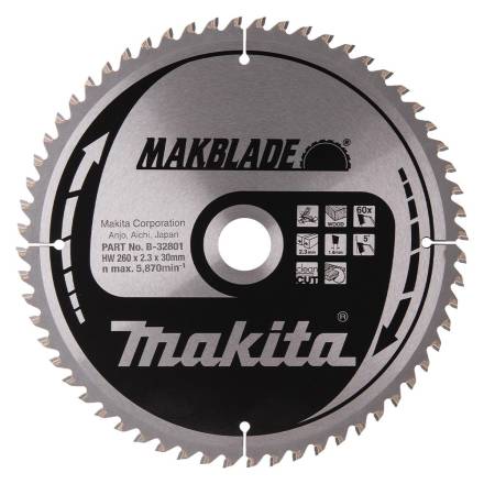 Makita B-32801 MakBlade TCT Circular Saw Blade 260 x 30mm 60T