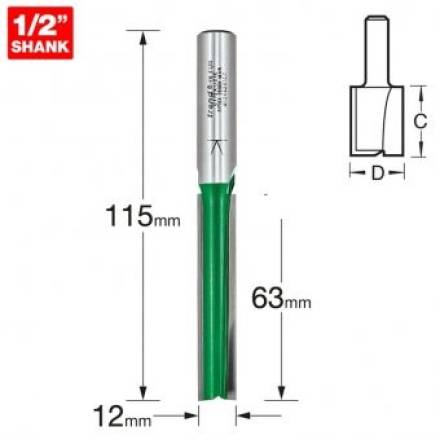 Trend CraftPro Two Flute Straight TCT Router Cutter 12 x 63mm 1/2" Shank