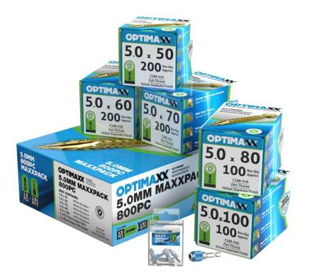 Optimaxx Extreme Performance Wood Screw 5.0mm Maxxpack 800-Piece Assorted Lengths