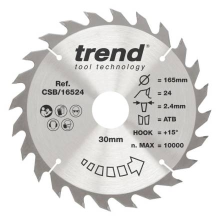 Trend CSB/16524 Craft Pro Wood Circular Saw Blade 165 x 30mm x 24T