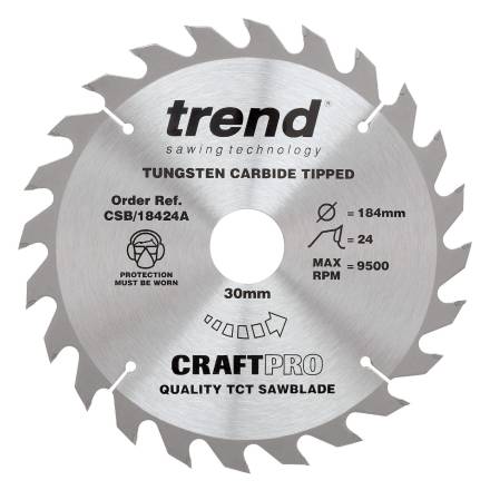 Trend CSB/18424A Craft Pro TCT Circular Saw Blade 184 x 30mm Bore x 24T