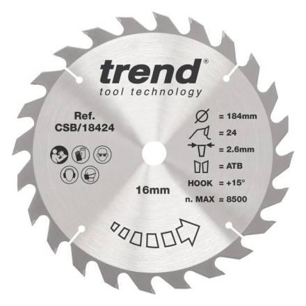 Trend CSB/18424 Craft Pro TCT Circular Saw Blade 184 x 16mm Bore x 24T