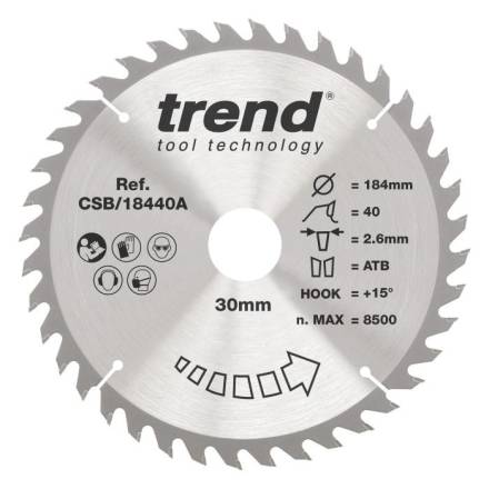 Trend CraftPro TCT Circular Saw Blade 184 x 30mm x 40T