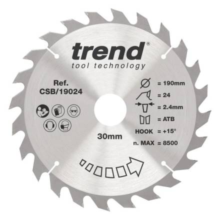 Trend CraftPro Wood Circular Saw Blade 190 x 30mm Bore x 24T