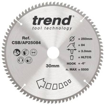 Trend Aluminium/Plastic Circular Saw Blade 250 x 30mm 84T